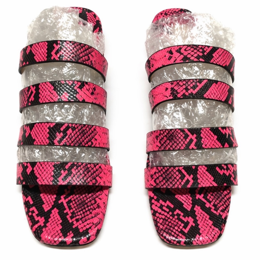 Antonio Melani Merced Pink Snakeskin Multi Strap Slide Sandals - Picture 3 of 8